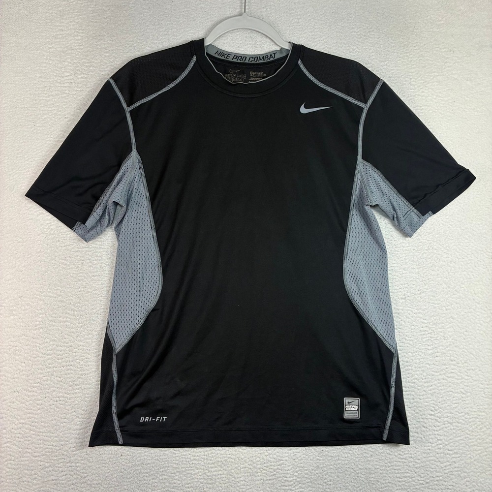 Nike Pro Combat Shirt Men M Black Fitted Dri Fit Stretch Athletic Gym Training